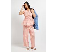 Dorothy Perkins Women's Petite Stripe Elasticated Waist Wide Leg Printed Trouser in Pink | Size: 6 Dorothy Perkins Pink 6