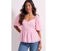 Dorothy Perkins Petite Sweetheart Tie Back Puff Sleeve Top In Blush blush 14