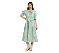 Dorothy Perkins Petite Tie Front Frill Sleeve Printed Poplin Midi Dress, 12, Floral