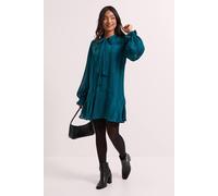 Dorothy Perkins Petite Tie Neck Satin Burnout Tiered Smock Dress In Teal teal 6