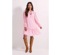 Dorothy Perkins Petite Tiered Hem Tie Neck Shift Dress In Blush blush 6