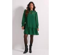 Dorothy Perkins Petite Tiered Hem Tie Neck Shift Dress In Green green 14