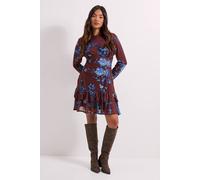Dorothy Perkins Petite Tiered Skirt Printed Mesh Mini Dress In Blue blue 6