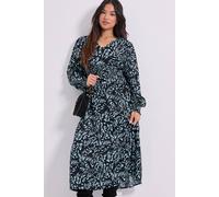 Dorothy Perkins Petite V Neck Button Front Detail Printed Midi Dress In Blue blue 6