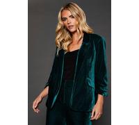 Dorothy Perkins Petite Velvet Blazer In Dark Green dark green 16