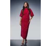 Dorothy Perkins Petite Velvet Sequin Midi Dress In Hot Pink hot pink 12