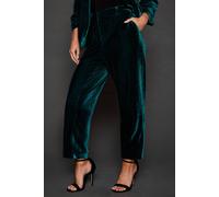 Dorothy Perkins Petite Velvet Trouser In Dark Green dark green 14