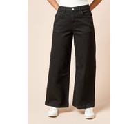 Womens Petite Wide Leg Seam Detail Jeans Washed Black 10