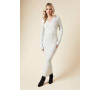 Dorothy Perkins Petite Wrap Detail Midi Dress In Grey Marl grey marl L