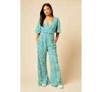 Dorothy Perkins Petite Wrap Front Angel Sleeve Jersey Jumpsuit In Green green 18