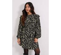 Dorothy Perkins Women's Petite Yellow Animal Frill Yoke Belted Mini Shirt Dress | Size: 6 Dorothy Perkins Yellow 6