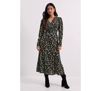 Dorothy Perkins Women's Petite Yellow Animal Shirred Waist Button Detail Midi Dress | Size: 12 Dorothy Perkins Yellow 12