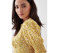 Dorothy Perkins Women's Petite Yellow Ditsy Shirred Cuff Midi Dress | Size: 12 Dorothy Perkins Yellow 12