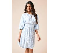 Dorothy Perkins Petite Zebra Keyhole Puff Sleeve Tiered Mini Dress In Animal animal 16