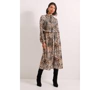 Dorothy Perkins Women's Pink Animal Shirred Bodice Frill Detail Midi Dress | Size: 12 Dorothy Perkins Animal 12