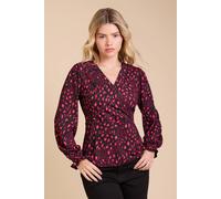 Dorothy Perkins Women's Pink Animal Wrap Front Shirred Waist Jersey Top | Size: 10