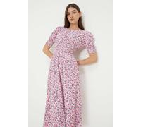 Dorothy Perkins Women's Pink Ditsy Shirred Waist Jersey Midi Dress | Size: 18 Dorothy Perkins Pink 18