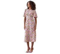Dorothy Perkins Pink Floral Flutter Sleeve Shirred Waist Midi Dress, 12, Pink