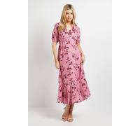 Dorothy Perkins Pink Floral Frill Neck Puff Sleeve Maxi Dress, 14, Floral
