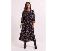 Dorothy Perkins Pink Floral Petite Shirred Bodice Button Detail Midi Dress pink 12