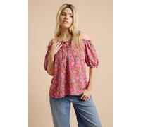 Dorothy Perkins Pink Floral Tie Front Cold Shoulder Long Sleeve Top, 12, Pink