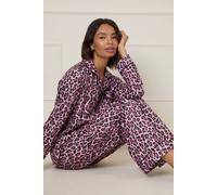 Dorothy Perkins Pink Leopard Tipped Long Sleeve Pyjama Set leopard M
