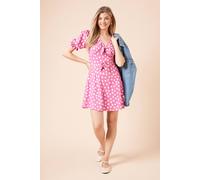 Dorothy Perkins Pink Spot Bow Front Puff Sleeve Jersey Mini Dress pink 18