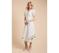Dorothy Perkins Placement Print Button Down Floral Midi Dress In White white