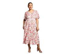 Dorothy Perkins Plus Lace Trim Button Detail Angel Sleeve Printed Midi Dress, 18, Pink