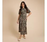Dorothy Perkins Printed Leopard Jersey Dress with Angel Sleeve Petite LEOPARD SIZE 10