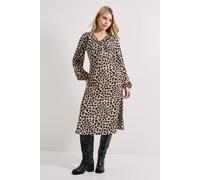 Dorothy Perkins Printed Tie Neck Blouson Sleeve Midi Dress In Animal animal 12