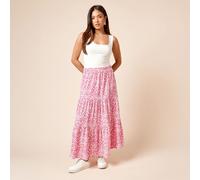 Dorothy Perkins Printed Tiered Jersey Maxi Skirt with Stretch Waist... PINK SIZE 10