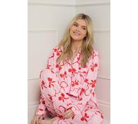 Dorothy Perkins Women's Red Bows Tipped Long Sleeve Jersey Pyjama Set in Pink | Size: Large Dorothy Perkins Pink L