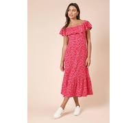 Dorothy Perkins Women's Red Ditsy Frill Tiered Hem Jersey Midi Dress | Size: 16 Dorothy Perkins Red 16