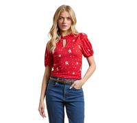 Dorothy Perkins Red Ditsy Keyhole Neck with Puff Sleeve Blouse, 14, Red