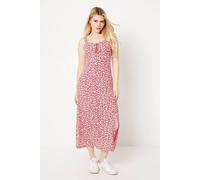 Dorothy Perkins Women's Red Ditsy Sweetheart Tie Front Jersey Midi Dress | Size: 14 Dorothy Perkins Red 14
