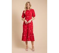Dorothy Perkins Women's Red Ditsy Tie Back Tiered Jersey Midi Dress | Size: 14 Dorothy Perkins Red 14