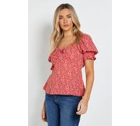 Dorothy Perkins Red Heart Puff Sleeve Tie Front Top red