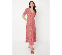 Red Ditsy V Neck Short Sleeve Midi Dress Dorothy Perkins Red 12