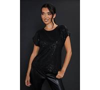 Dorothy Perkins Sequin Keyhole Shoulder Short Sleeve Top In Black black M