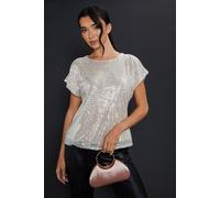 Dorothy Perkins Sequin Keyhole Shoulder Short Sleeve Top In Champagne champagne M