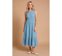 Dorothy Perkins Shaped Shirred Bodice Midi Dress, 14, Denim-Blue