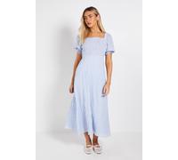 Dorothy Perkins Shirred Bodice Gingham Midi Dress In Blue blue
