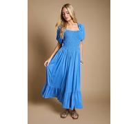 Dorothy Perkins Shirred Bodice Puff Sleeve Jersey Midi Dress In Blue blue
