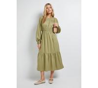 DOROTHY PERKINS Shirred Bodice Tiered Stripe Midi Dress Green 18