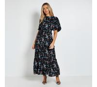 Dorothy Perkins Shirred Waist Angel Sleeve Tiered Maxi Dress BLACK DITSY SIZE 10
