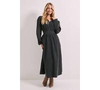 Dorothy Perkins Shirred Waist Long Sleeve Denim Midi Dress, 10, Dark Grey