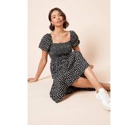 Dorothy Perkins Women's Short Puff Sleeve Spot Shirred Bust Maxi Dress in Mono | Size: 16 Dorothy Perkins Mono 16