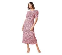 Dorothy Perkins Short Sleeve Multi Floral Keyhole Jersey Midi Dress, 16, Pink