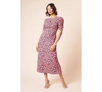 Dorothy Perkins Short Sleeve Multi Floral Keyhole Jersey Midi Dress, 14, Pink